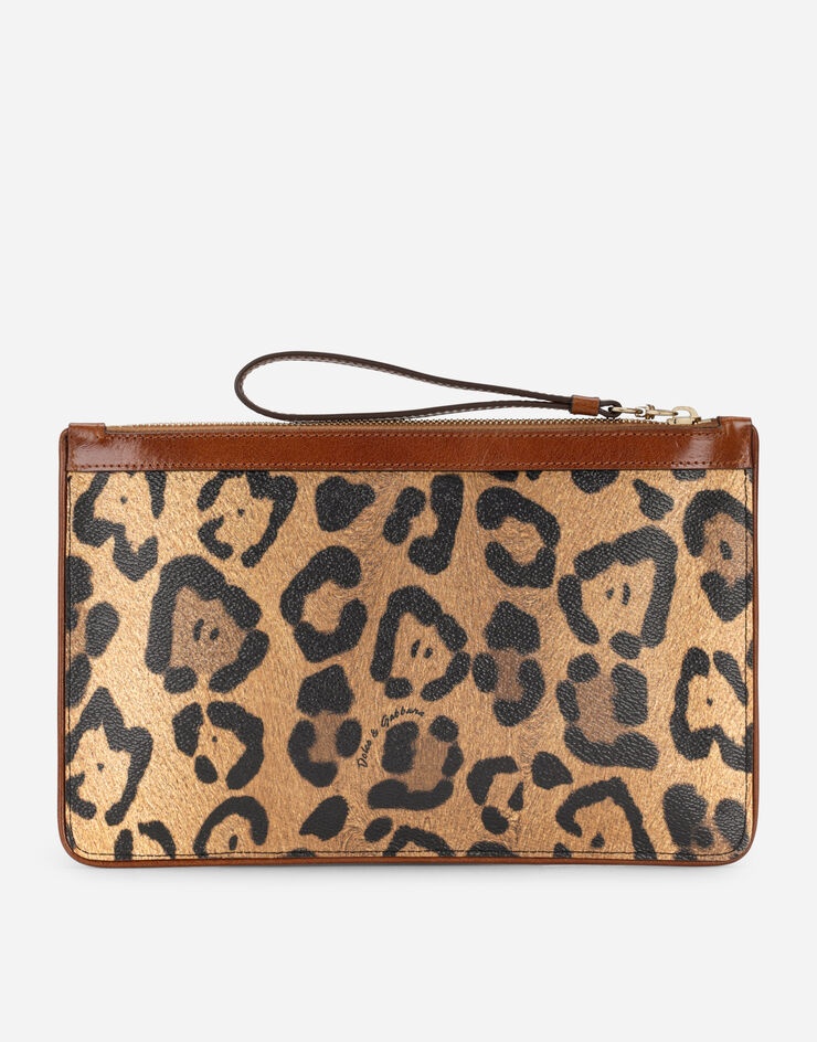 Flat toiletry bag in leopard-print Crespo with branded plate - 4