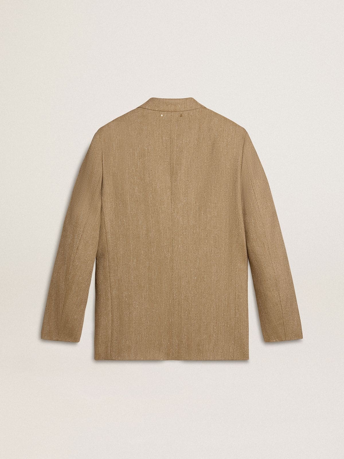 Men's single-breasted blazer in a sand-colored chevron linen blend. - 6