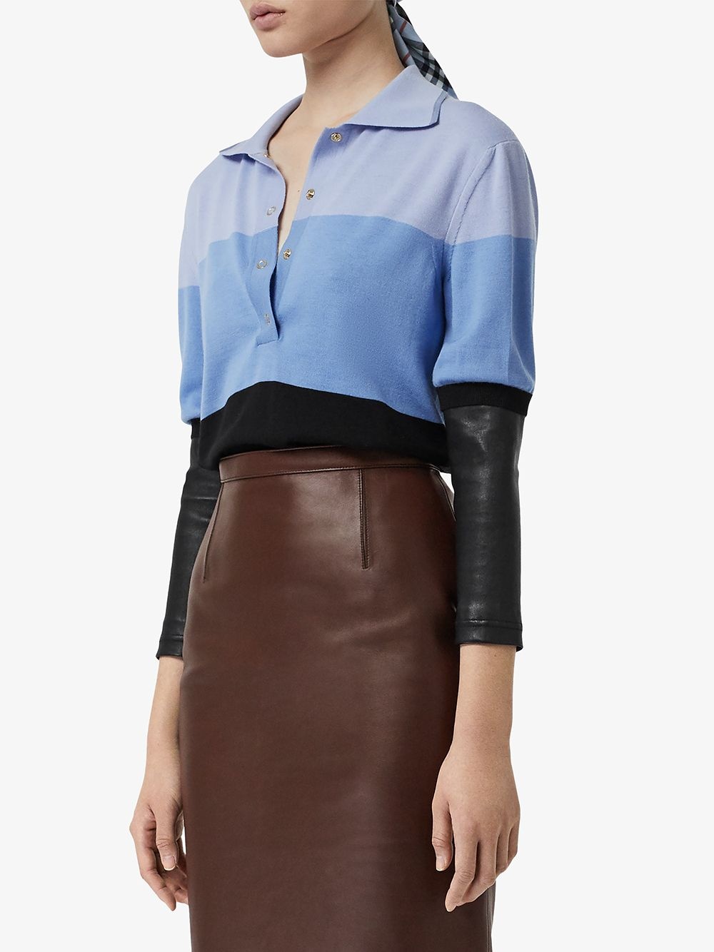 long-sleeve leather detail polo shirt - 3