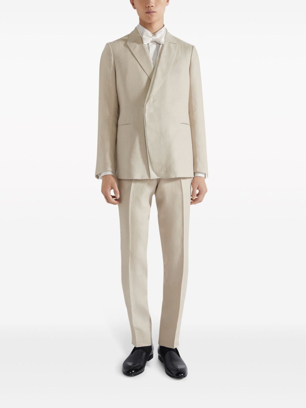 off-centre front linen blazer - 2
