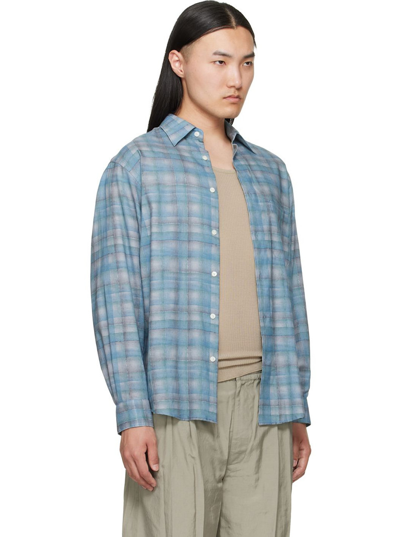 Blue Printed Plaid Cotton Lawn Shirt 2