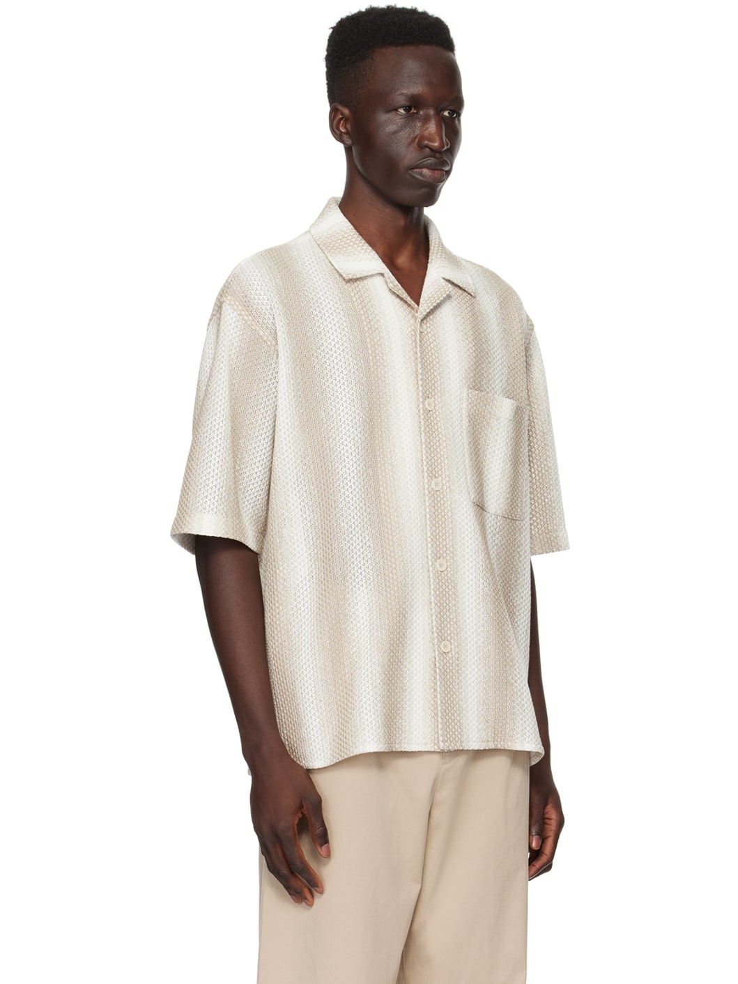 Beige & White Stripe Shirt - 2