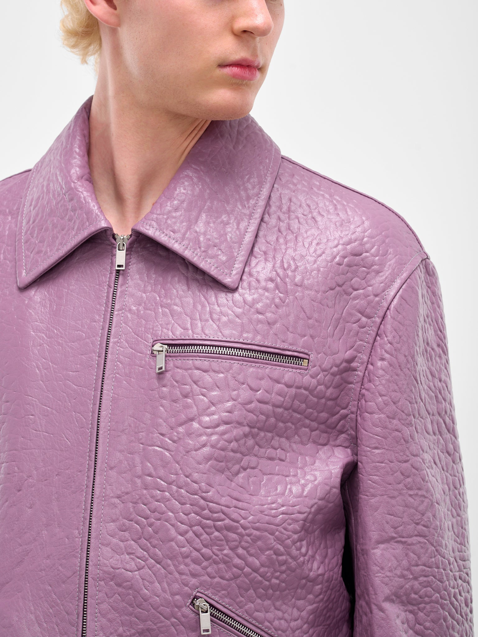 Purple Pebbled Leather Zip Jacket - 4