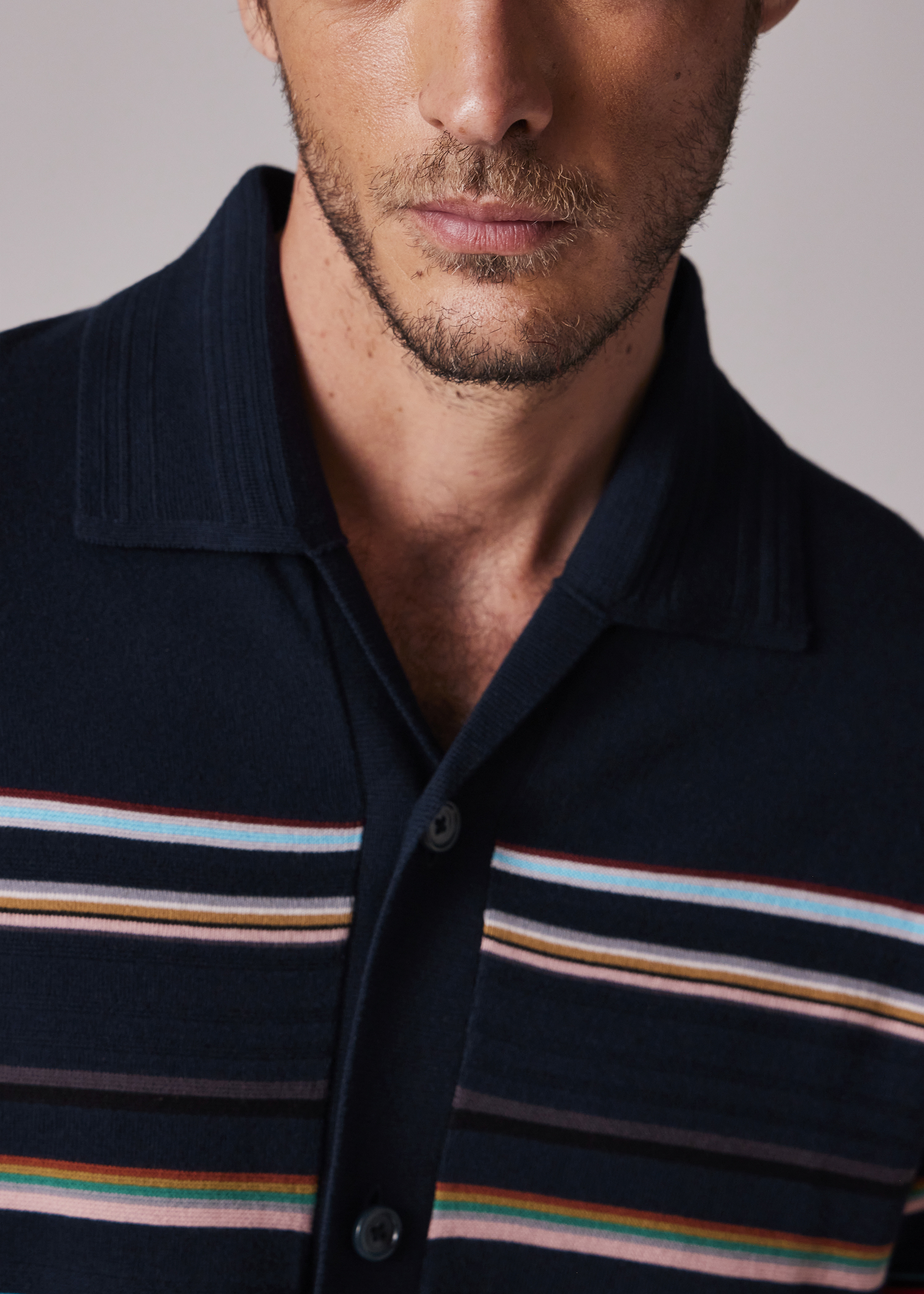 Navy 'Signature Stripe' Knitted Cotton Short-Sleeve Shirt - 5
