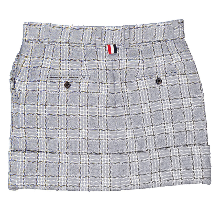 Thom Browne Ladies Med Grey Plaid-Check Print Mini Skirt - 7