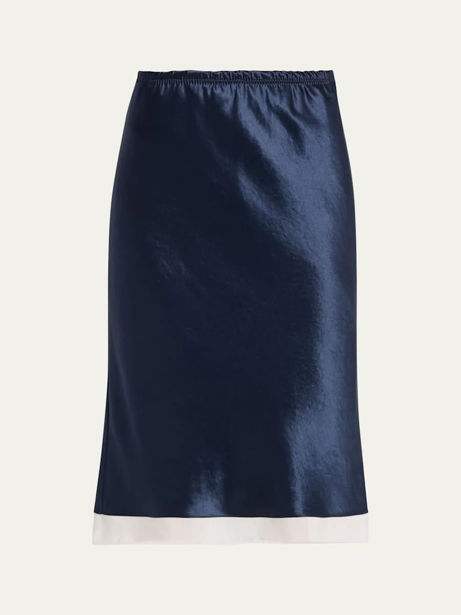 Ribbon-Trim Bias Satin Midi Skirt - 1