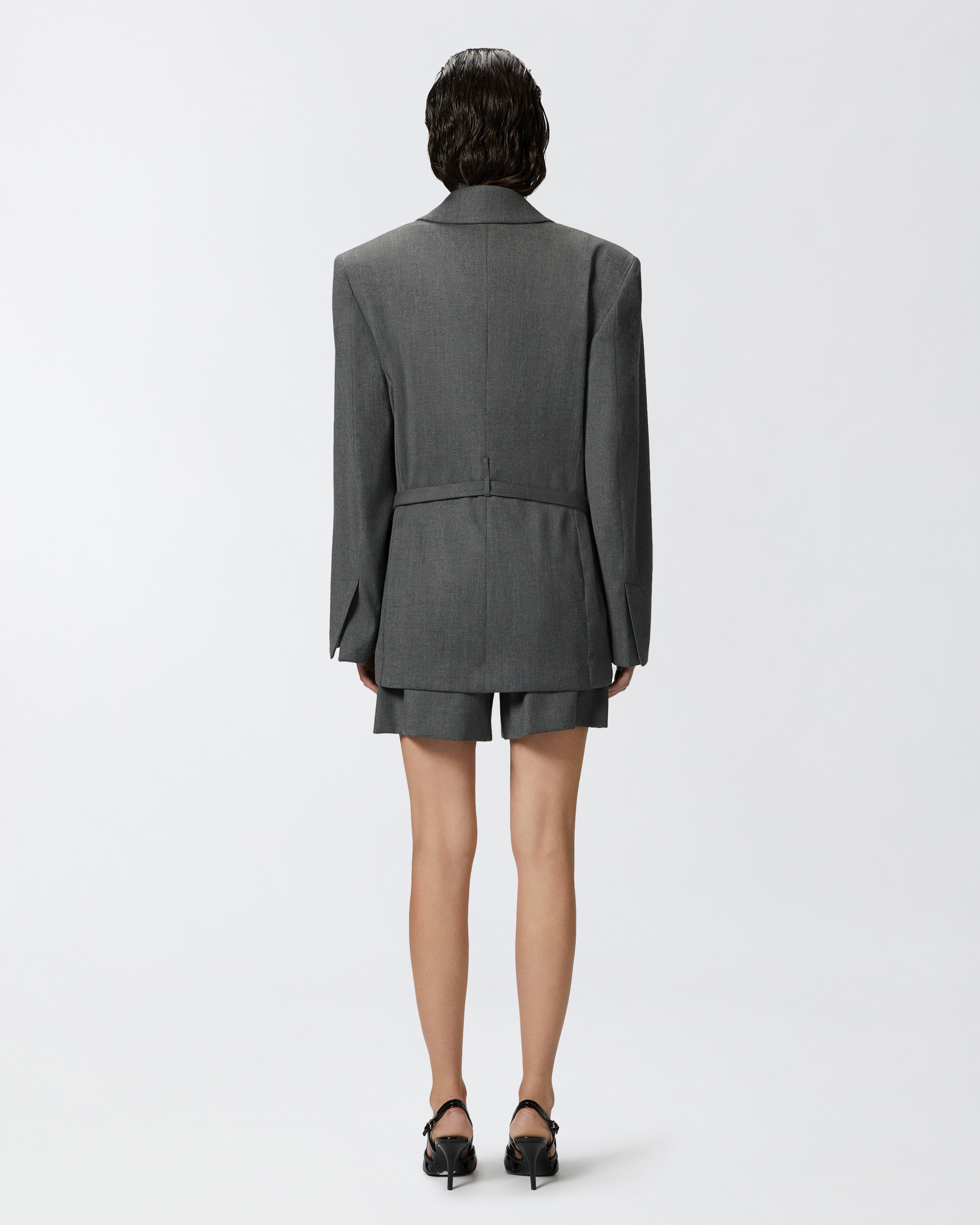 OVERSIZED FLANNEL BLAZER WITH THIN BELT - 4