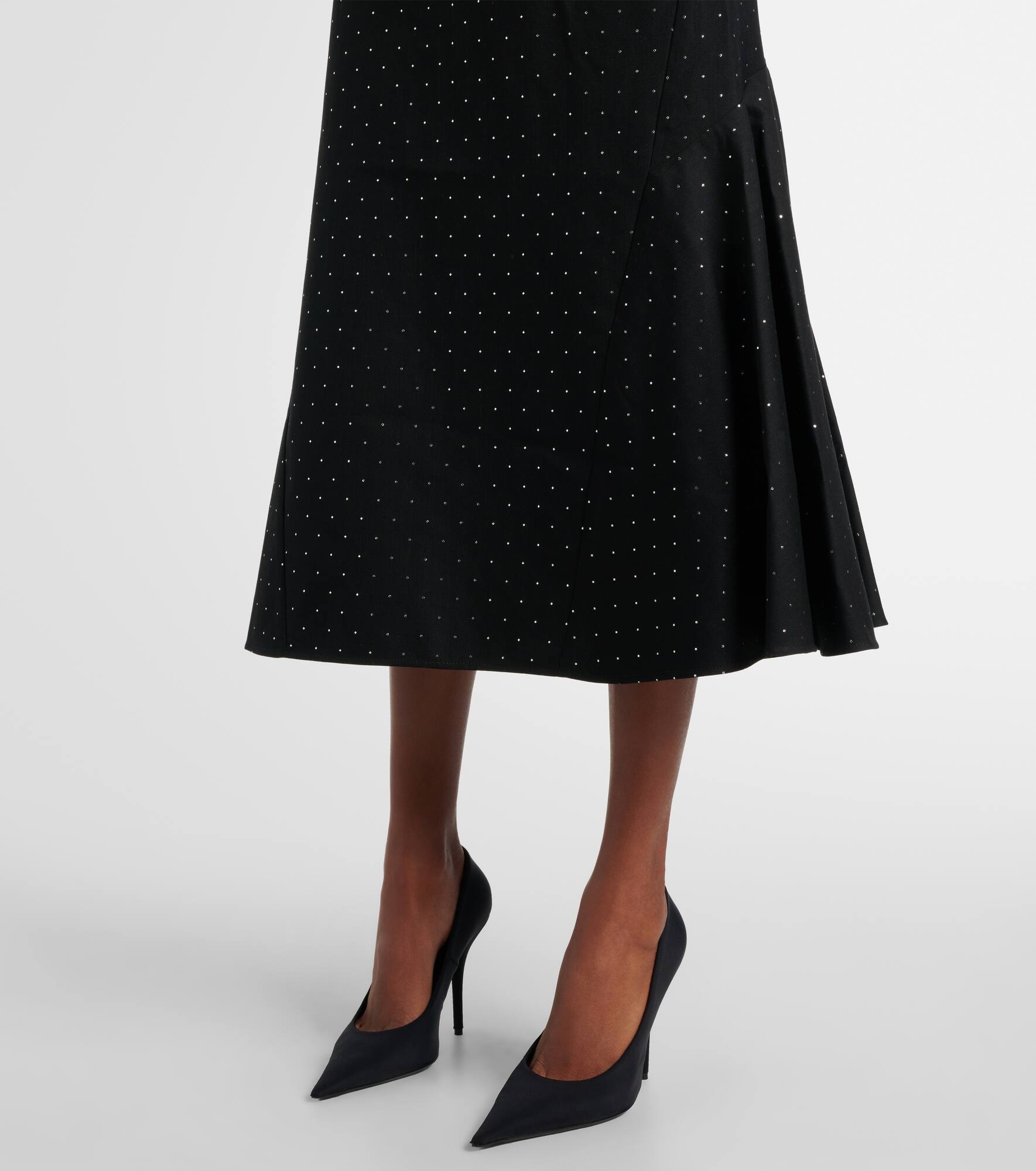 Polka-dot cotton and wool lamé midi skirt - 5