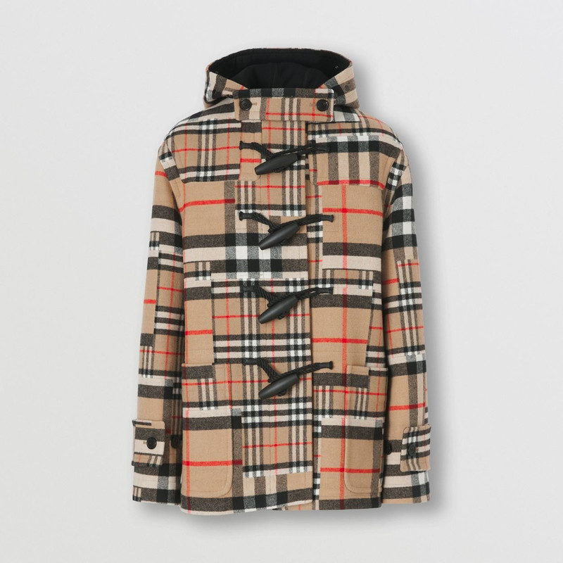 Check Wool Cashmere Oversized Hooded Duffle Coat 1