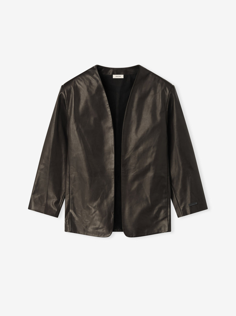Womens Leather Collarless Jacket - 1