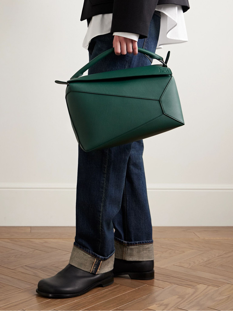 Loewe Puzzle Edge Large Logo-Debossed Leather Messenger Bag Emerald outlook