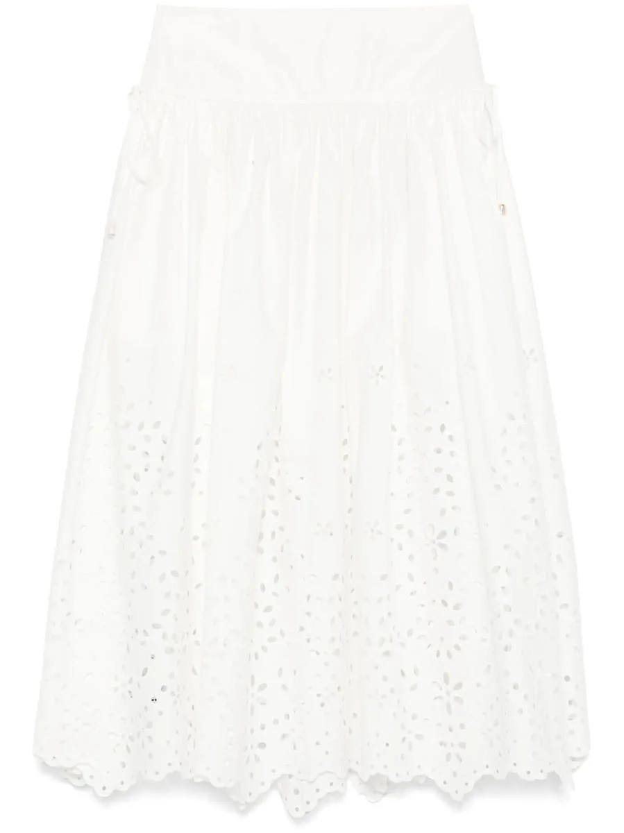 Self-Portrait White Cotton Embroidered Midi Skirt Clothing - 1