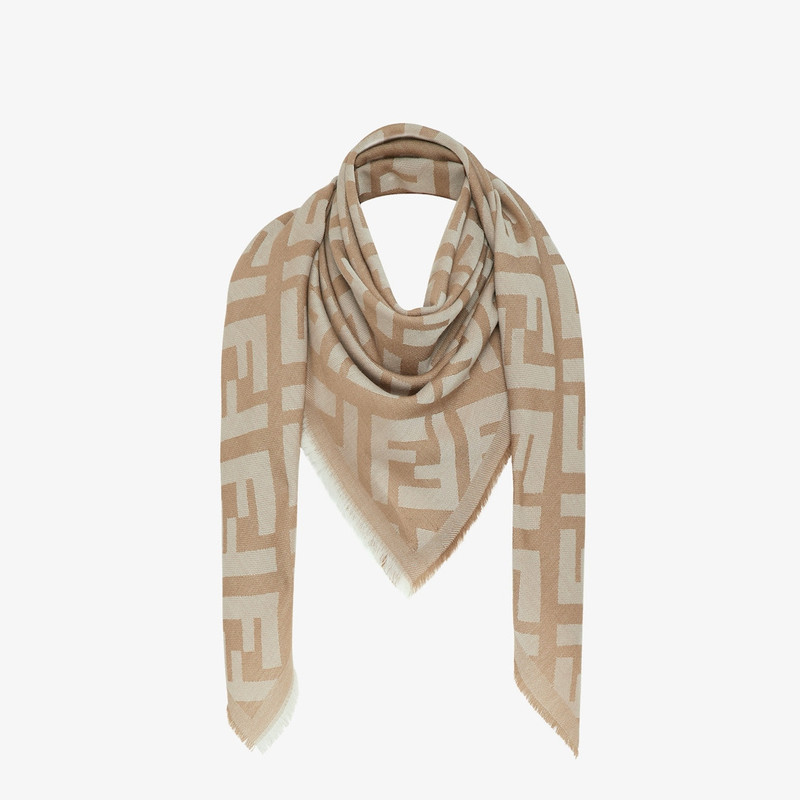 FENDI Beige wool and cashmere shawl outlook