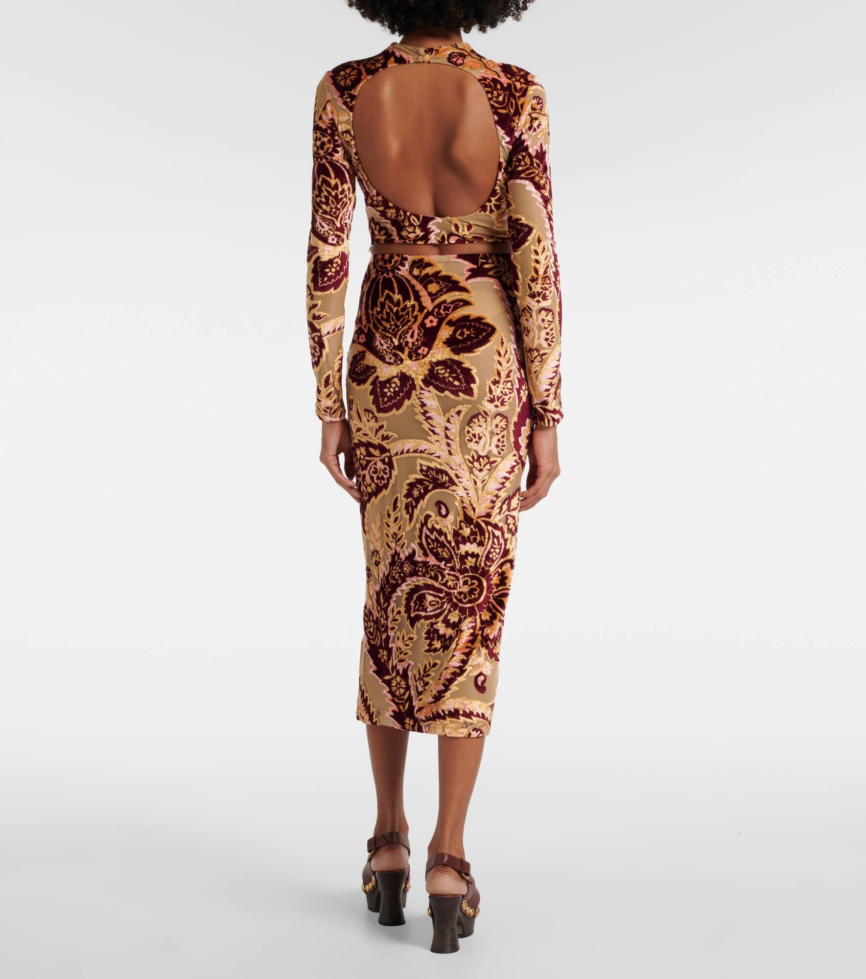 Paisley jacquard velvet midi skirt - 3