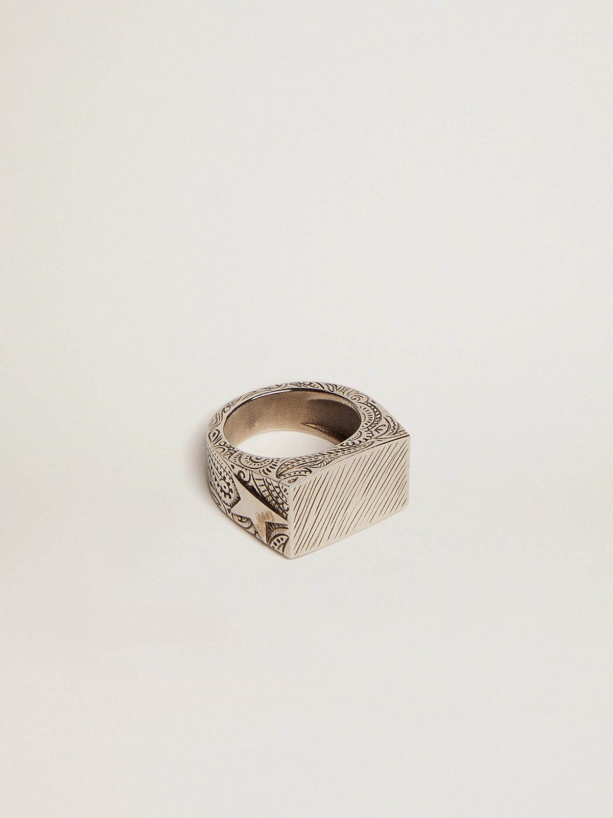 Men's silver color square ring - 1