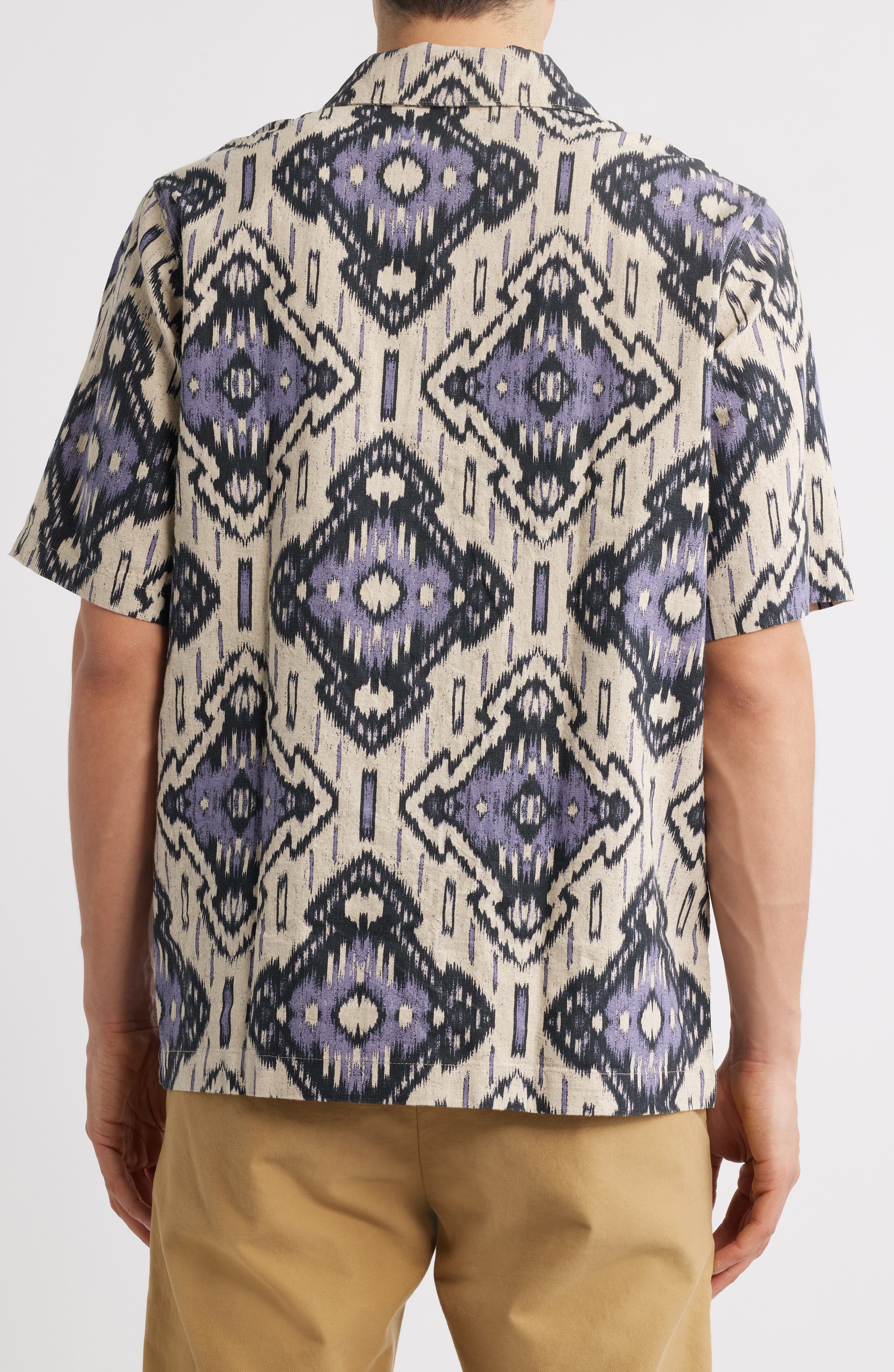 NN07 Julio Ikat Print Linen & Cotton Camp Shirt in Violet at Nordstrom - 3