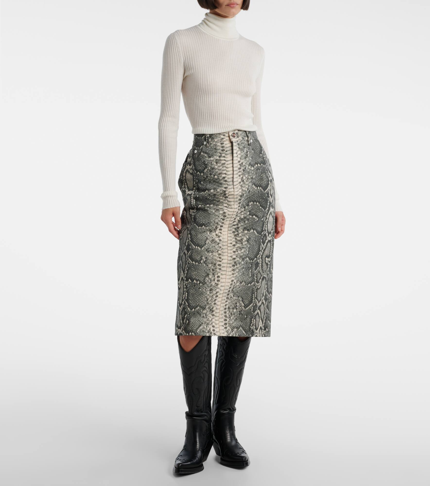 Adelaide snake-print cotton midi skirt - 2