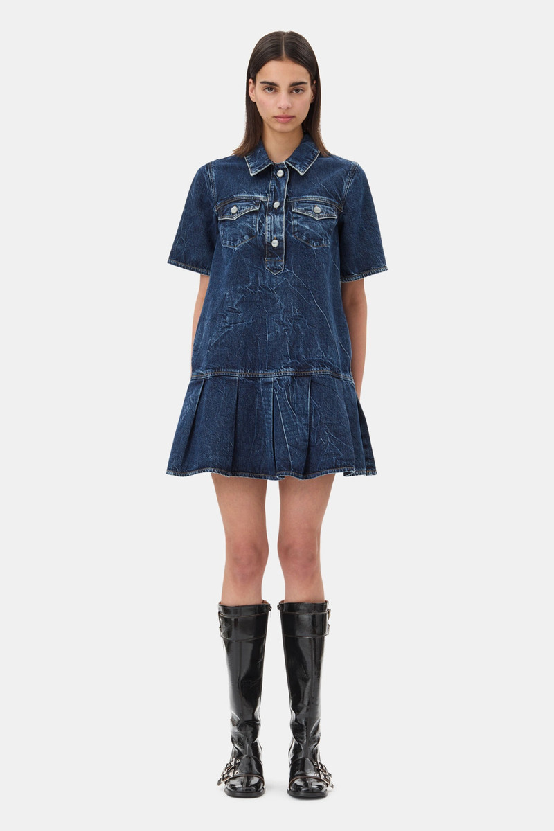 GANNI DENIM BLUE CRINKLED FUTURE MINI DRESS outlook
