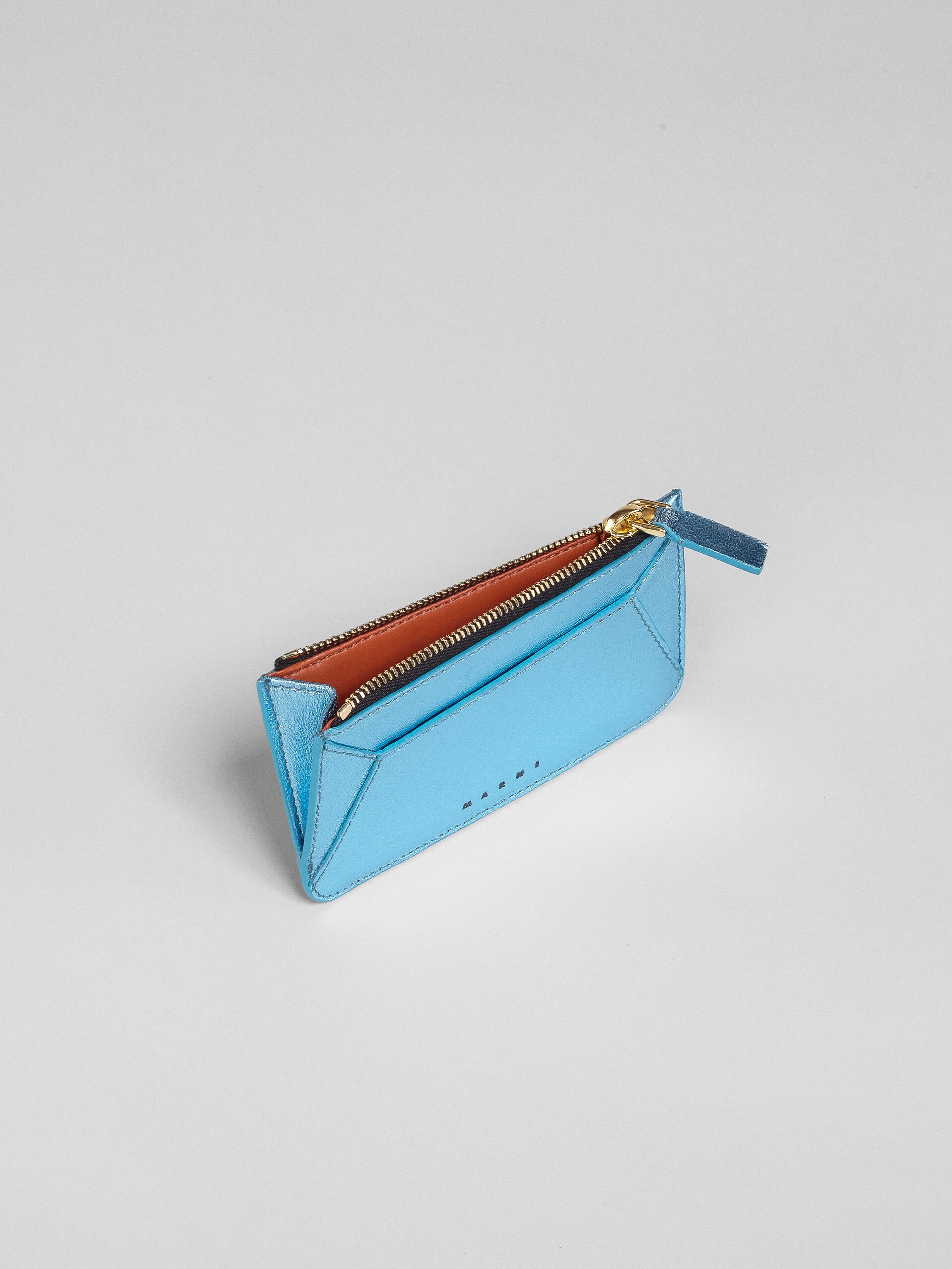 PALE BLUE METALLIC LEATHER CARD CASE - 2