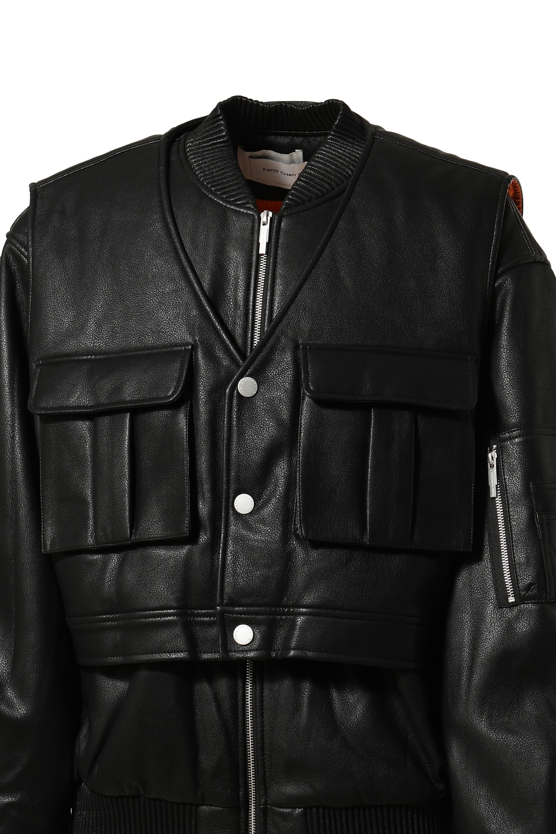 2 IN 1 BOMBER JACKET IN PU LEATHER / BLK - 4