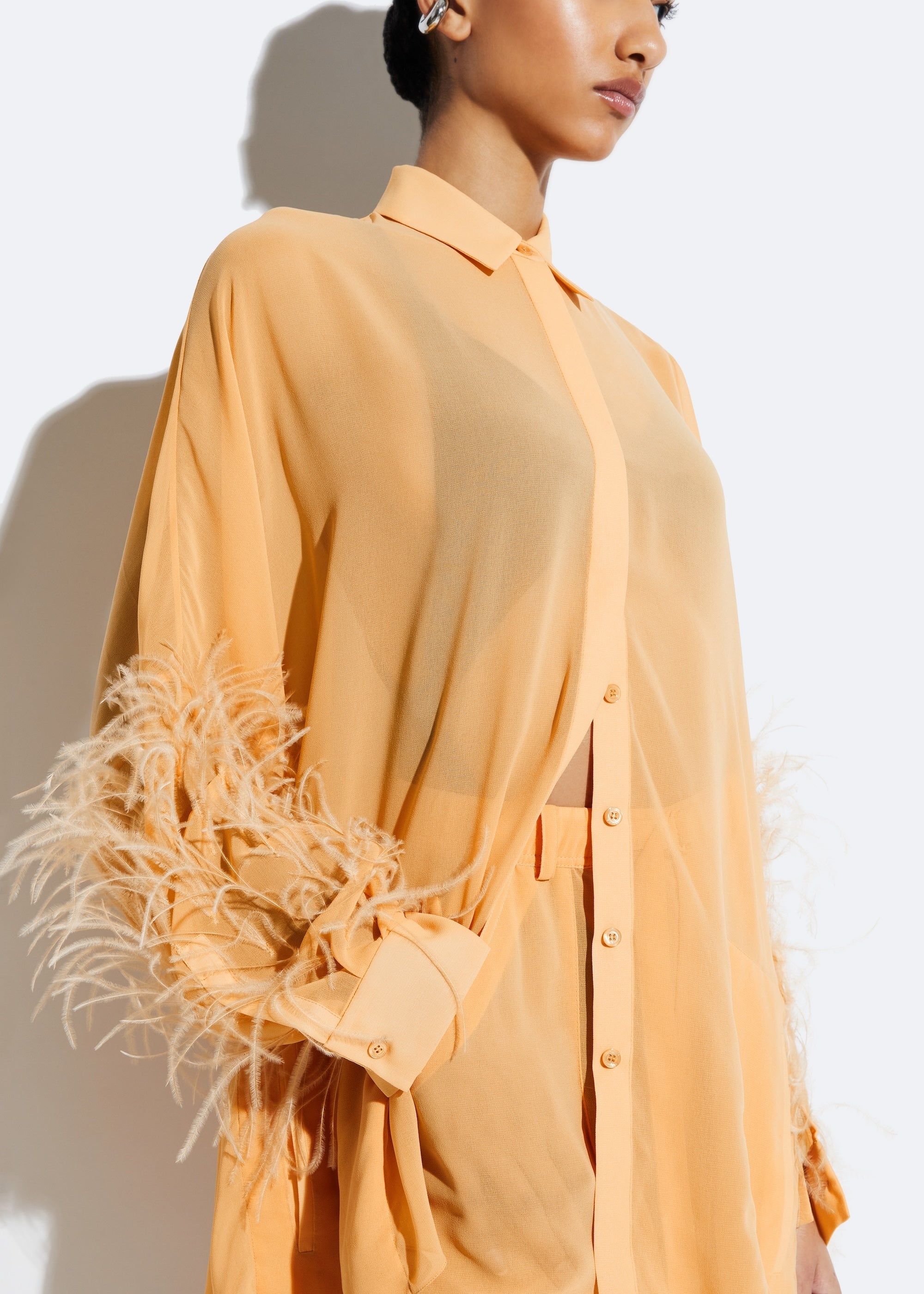 Georgette Oversized Shirt With Feathers - 4
