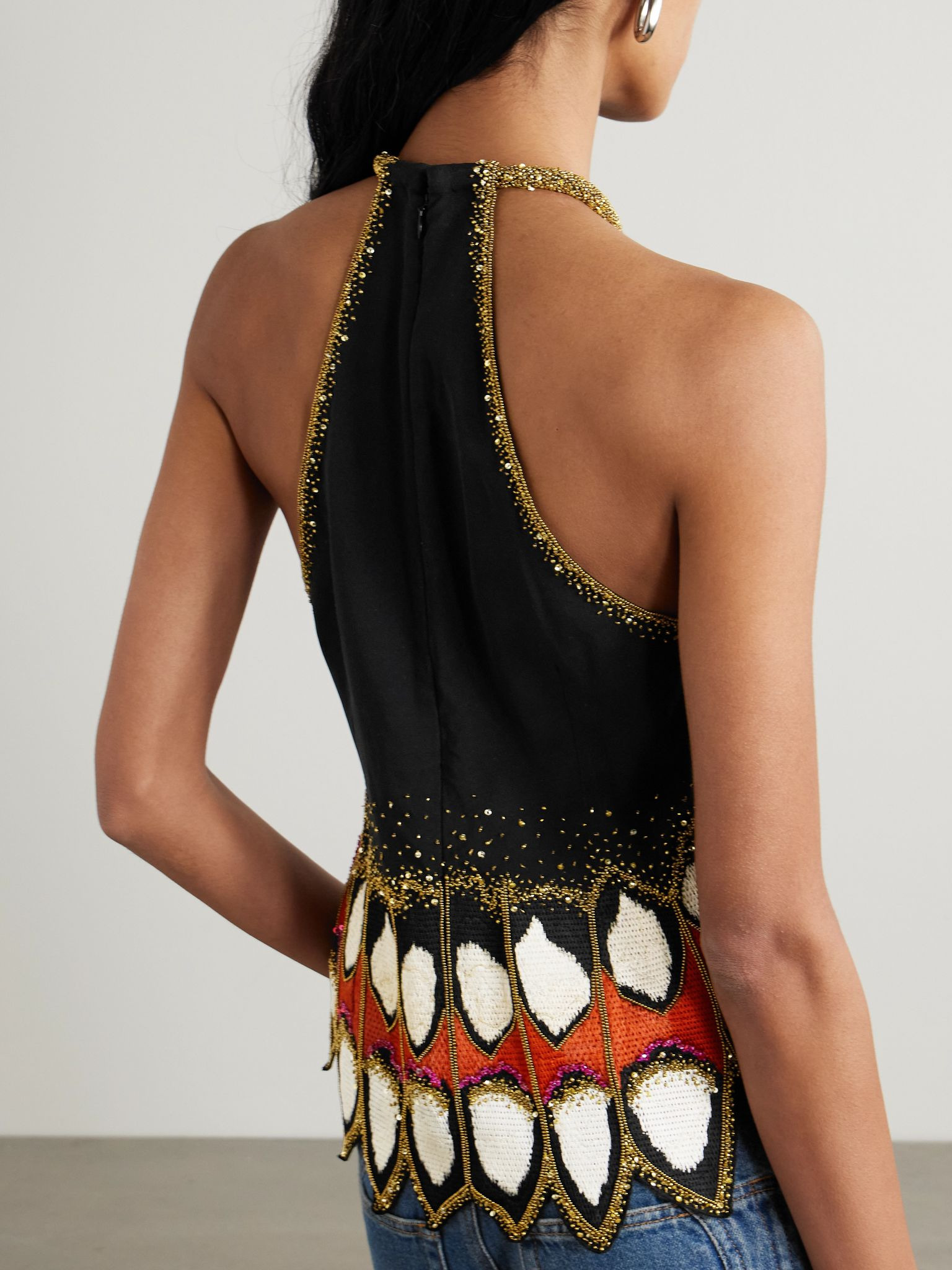 Audrana cutout embellished silk top Black - 3