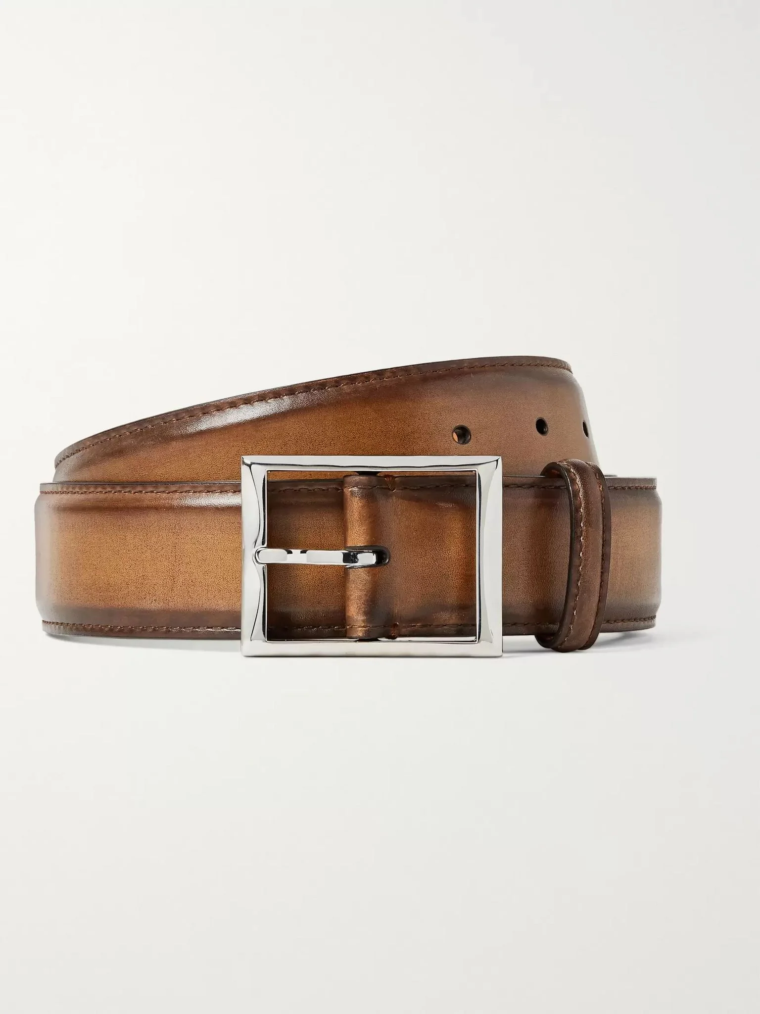 3.5cm Brown Classic Leather Belt Tan - 1