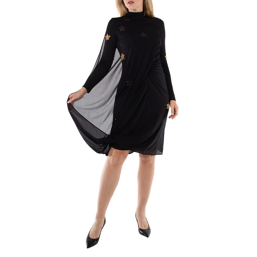 Burberry Black Star Motif Gathered Silk Viscose Dress - 3