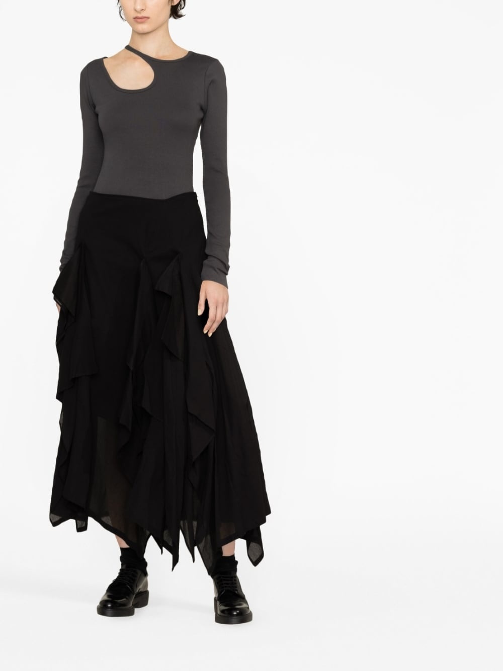 asymmetric tiered cotton midi skirt - 2