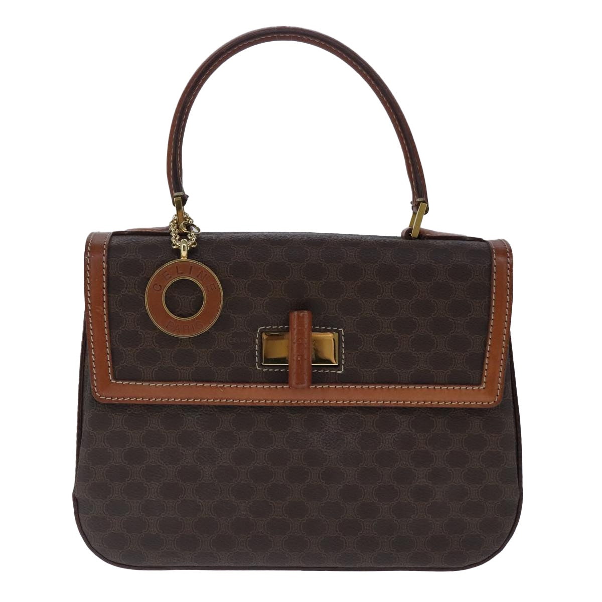 CELINE Macadam Canvas Hand Bag Pvc Leather Brown Gold - 2