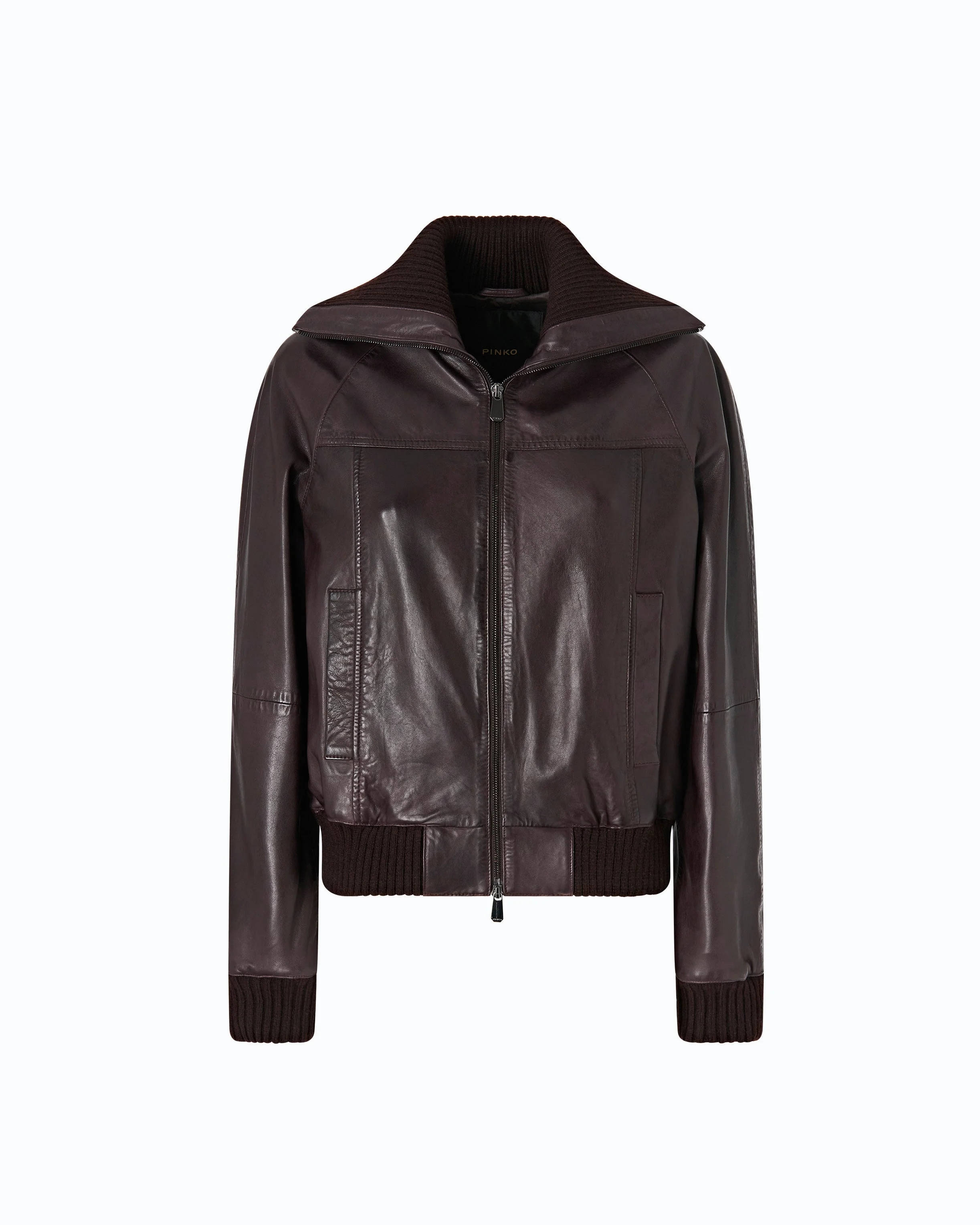 LEATHER BOMBER JACKET WITH FOLD-DOWN COLLAR - 1
