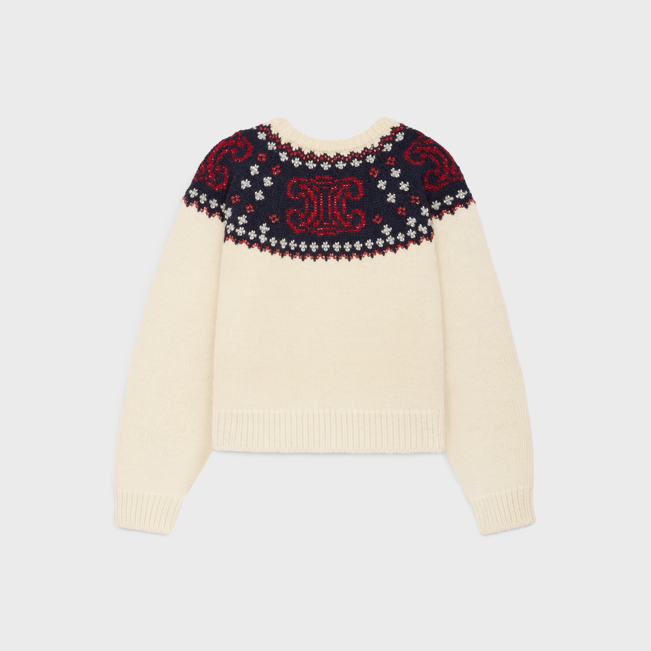 embroidered crew neck sweater in fair isle wool - 2