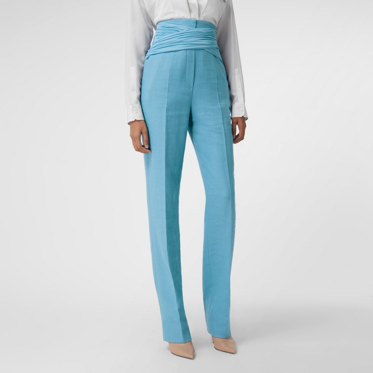 Jersey Sash Detail Wool Ramie Tailored Trousers - 5