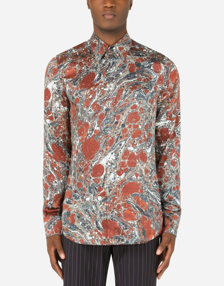 Silk Martini-fit shirt with marbled print - 1