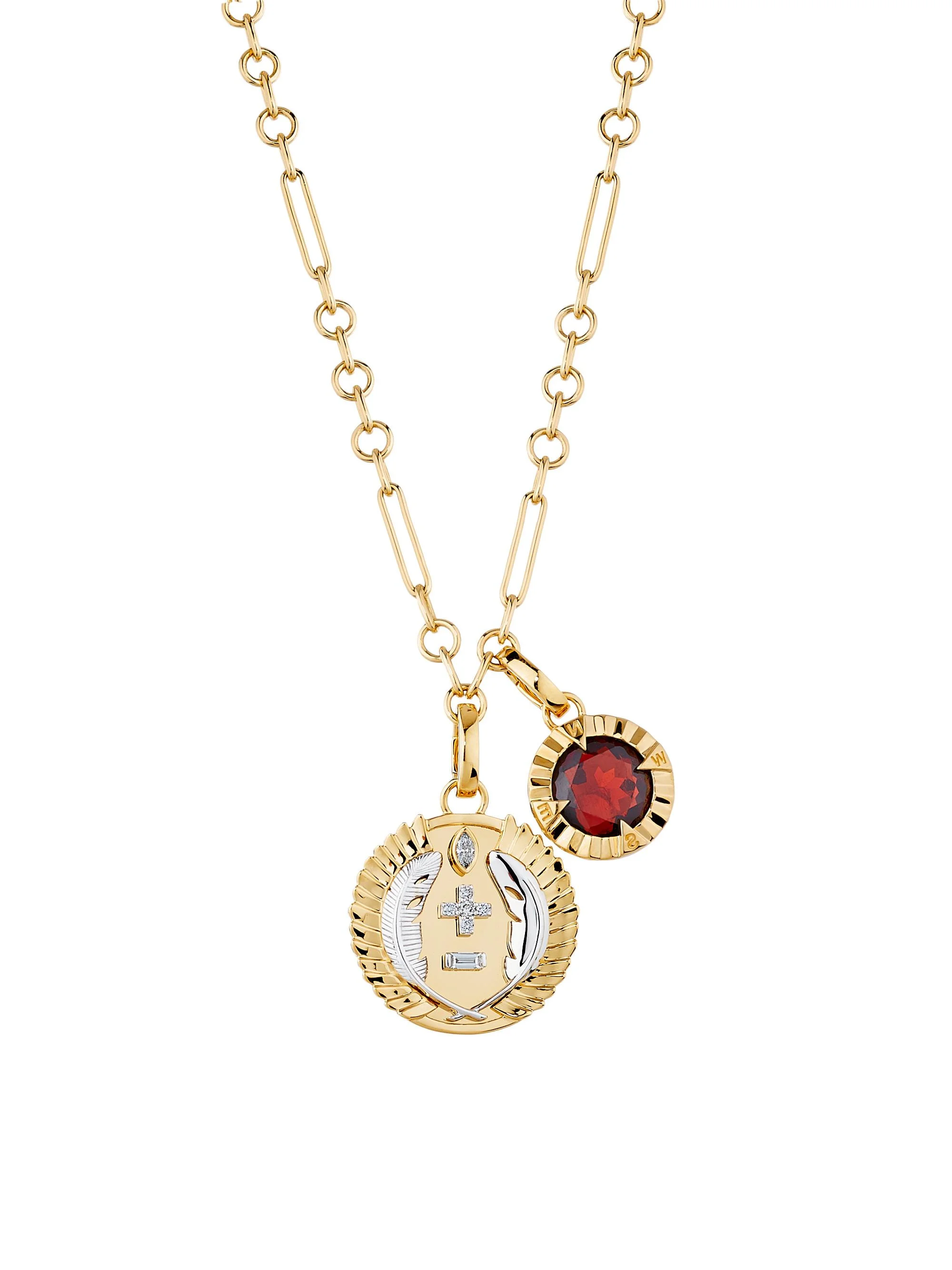Women's Internal Compass & Vivacity 18K Yellow Gold & Garnet Mixed Clip Chain Necklace - Yellow Gold - 1