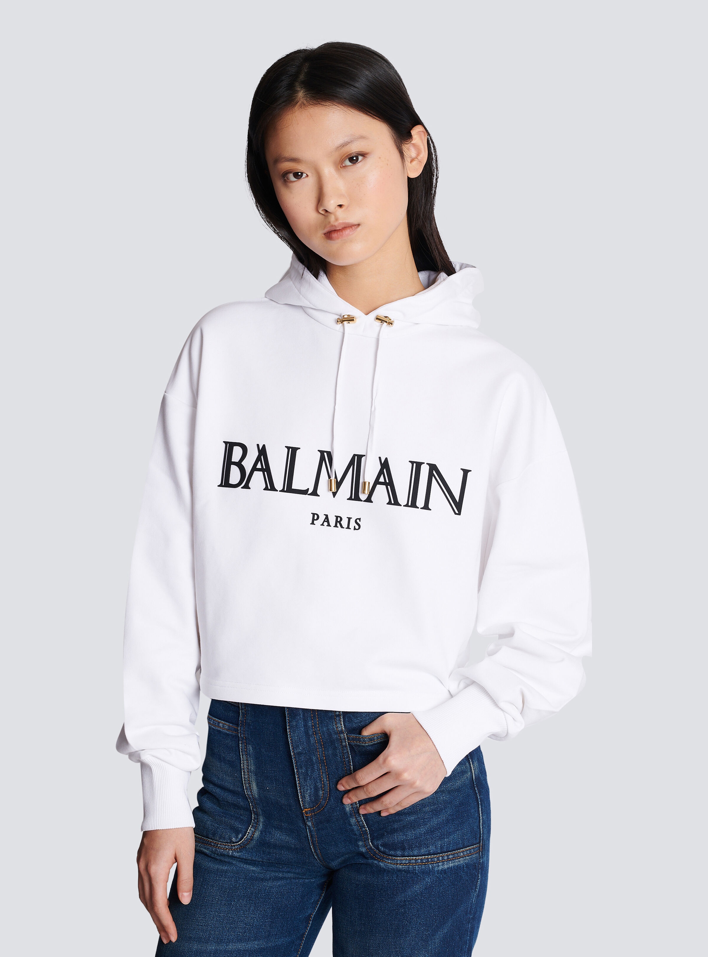 Cropped hoodie with rubber Roman Balmain logo - 6