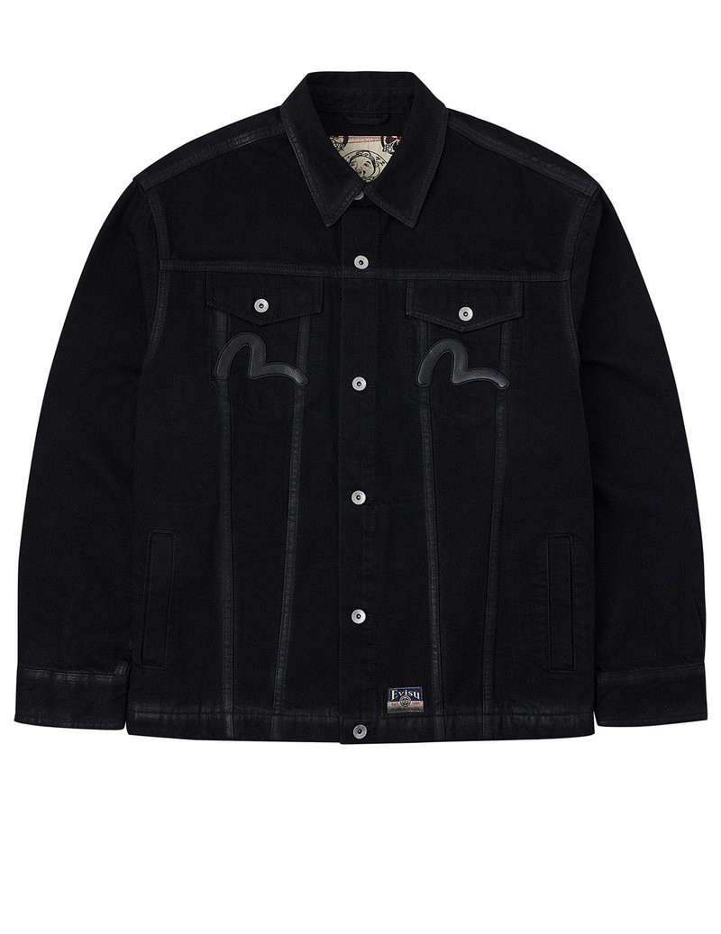 Kamon and Seagull Appliqué Regular Fit Denim Jacket Shirt - 1