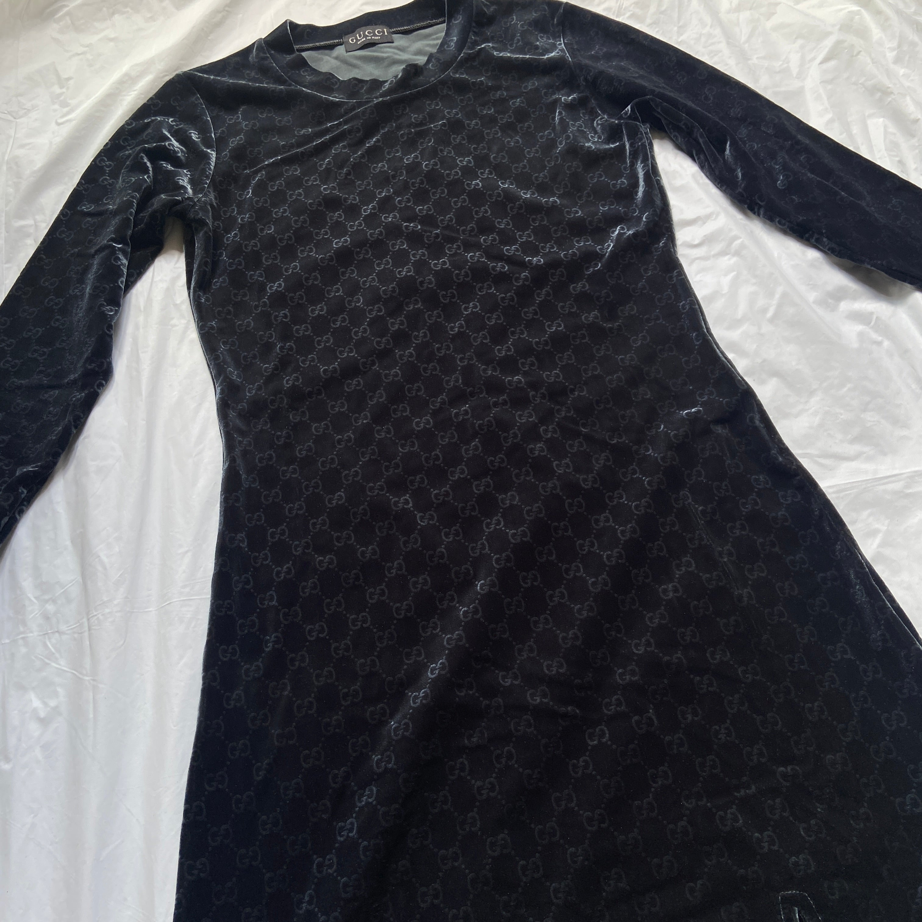 Gucci fw97 TOM FORD navy velvet monogram midi dress - 4