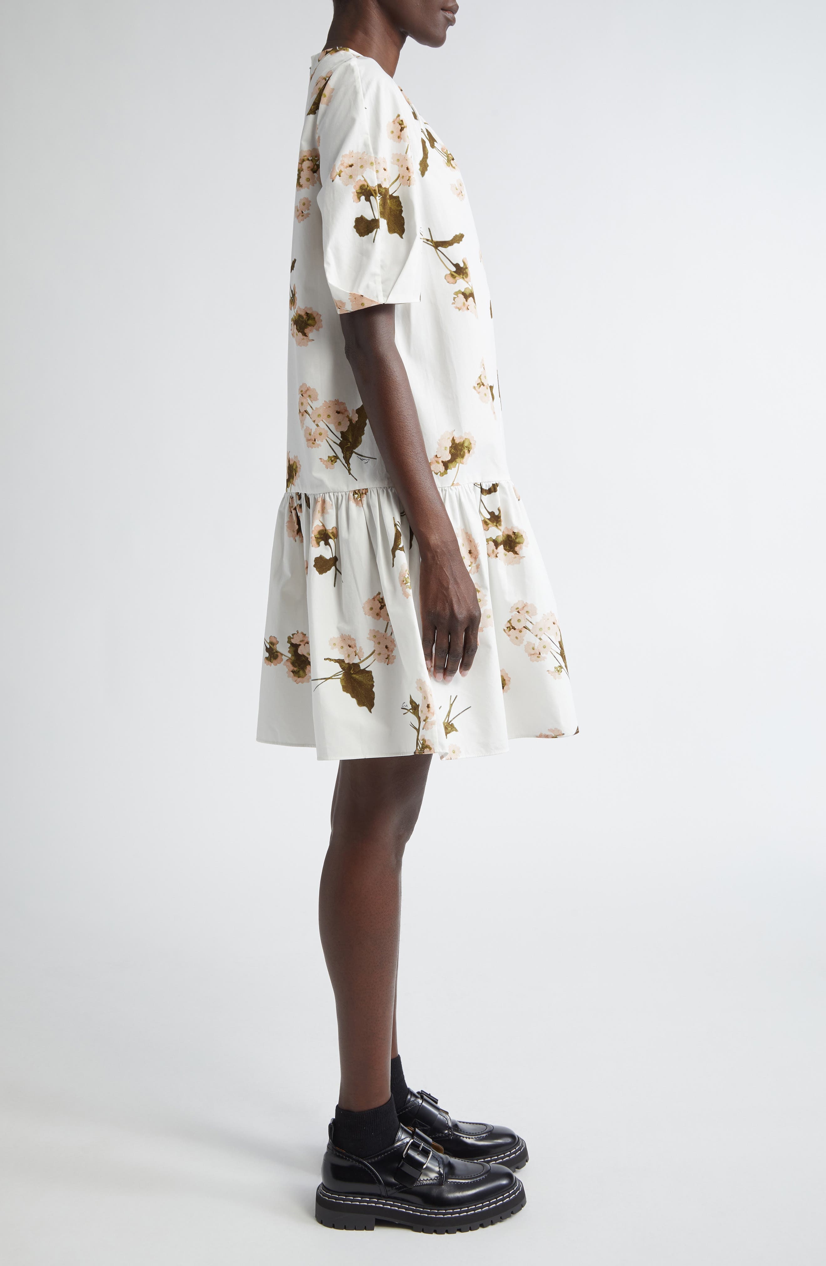 Erdem Floral Print Drop Waist Cotton Poplin Dress in Elena Garden White at Nordstrom - 3