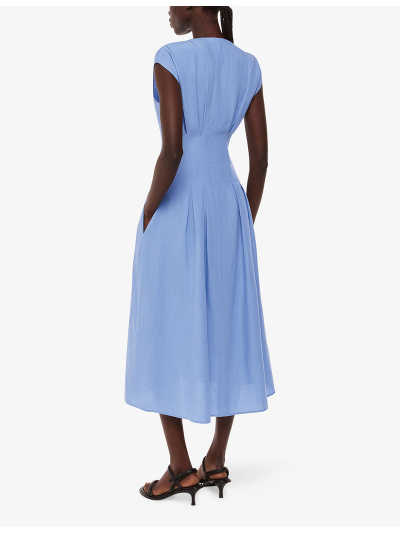 Panel V-Neck Short-Sleeve Linen-Blend Midi Dress 3