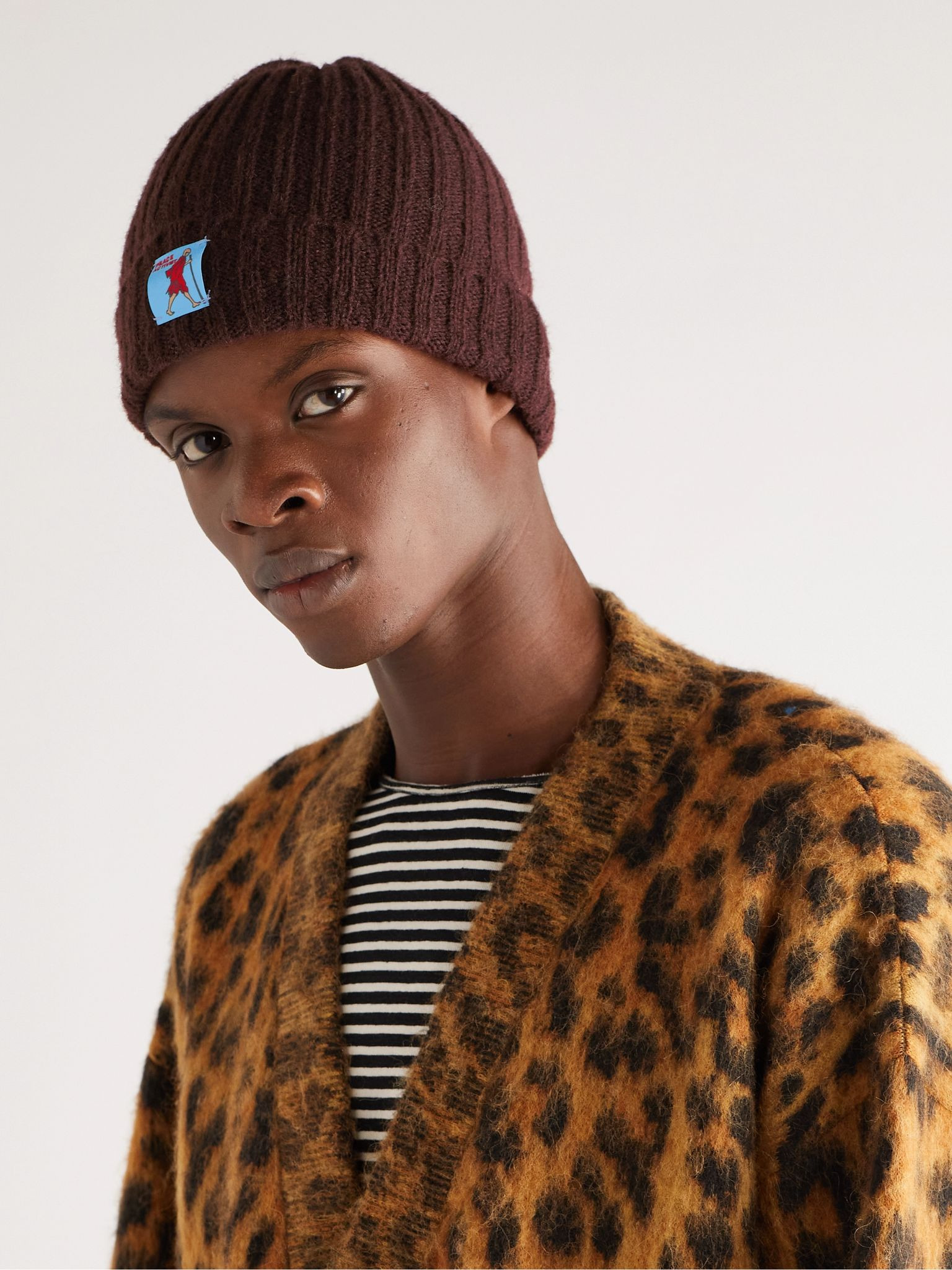 5G Logo-Appliquéd Ribbed-Knit Beanie Brown - 2