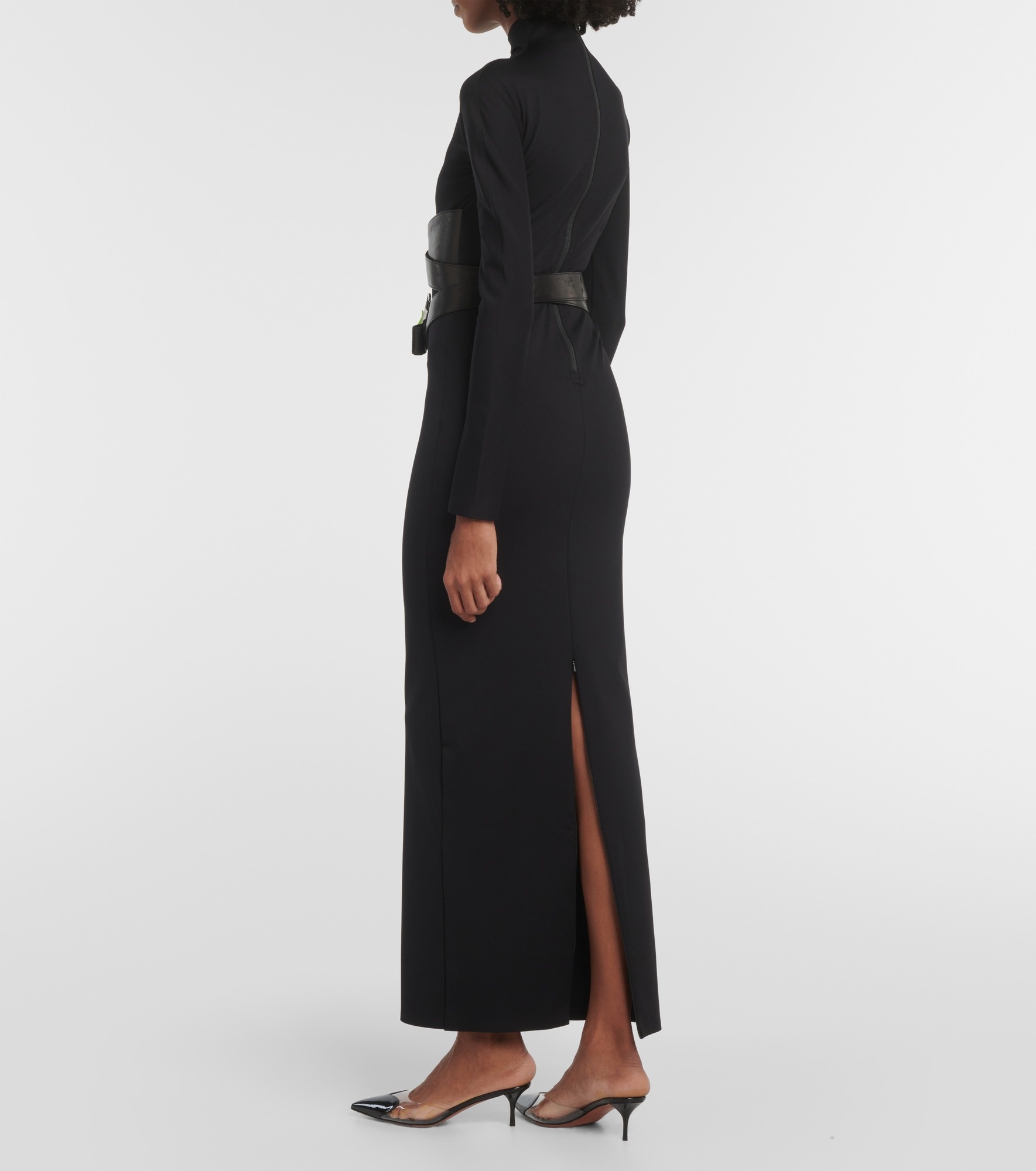 Leather-trimmed jersey maxi dress - 3