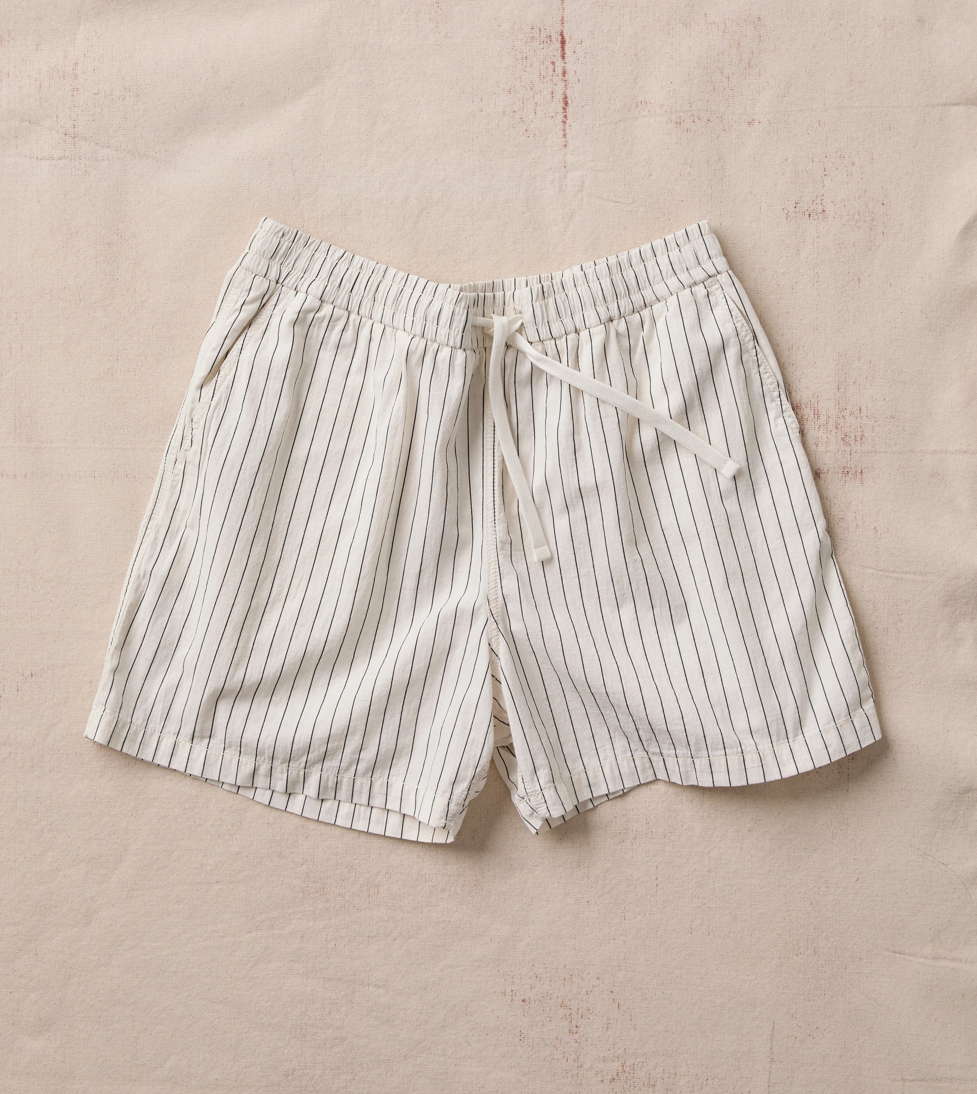 Ecru Pin Stripe Cotton Drawstring Shorts - 1
