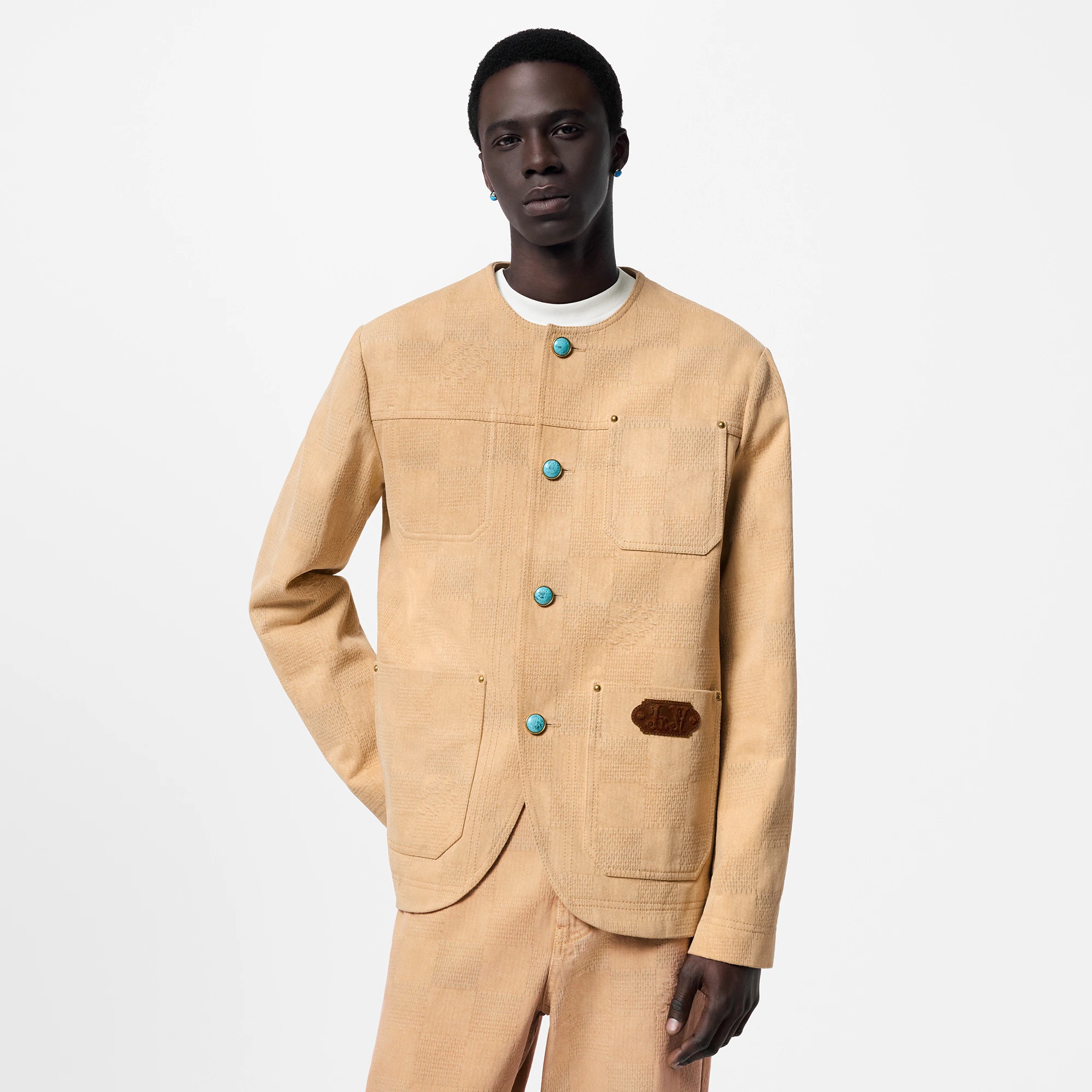 Damier Collarless Workwear Cotton Jacket - 2