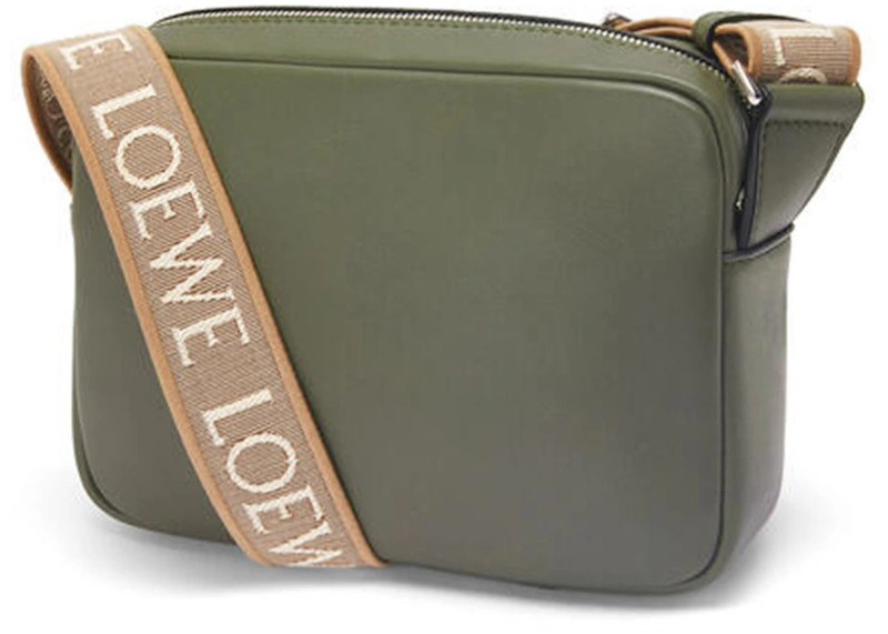 Loewe LOEWE Military Messenger Bag in Soft Grained Calfskin and Jacquard XS Khaki Green outlook