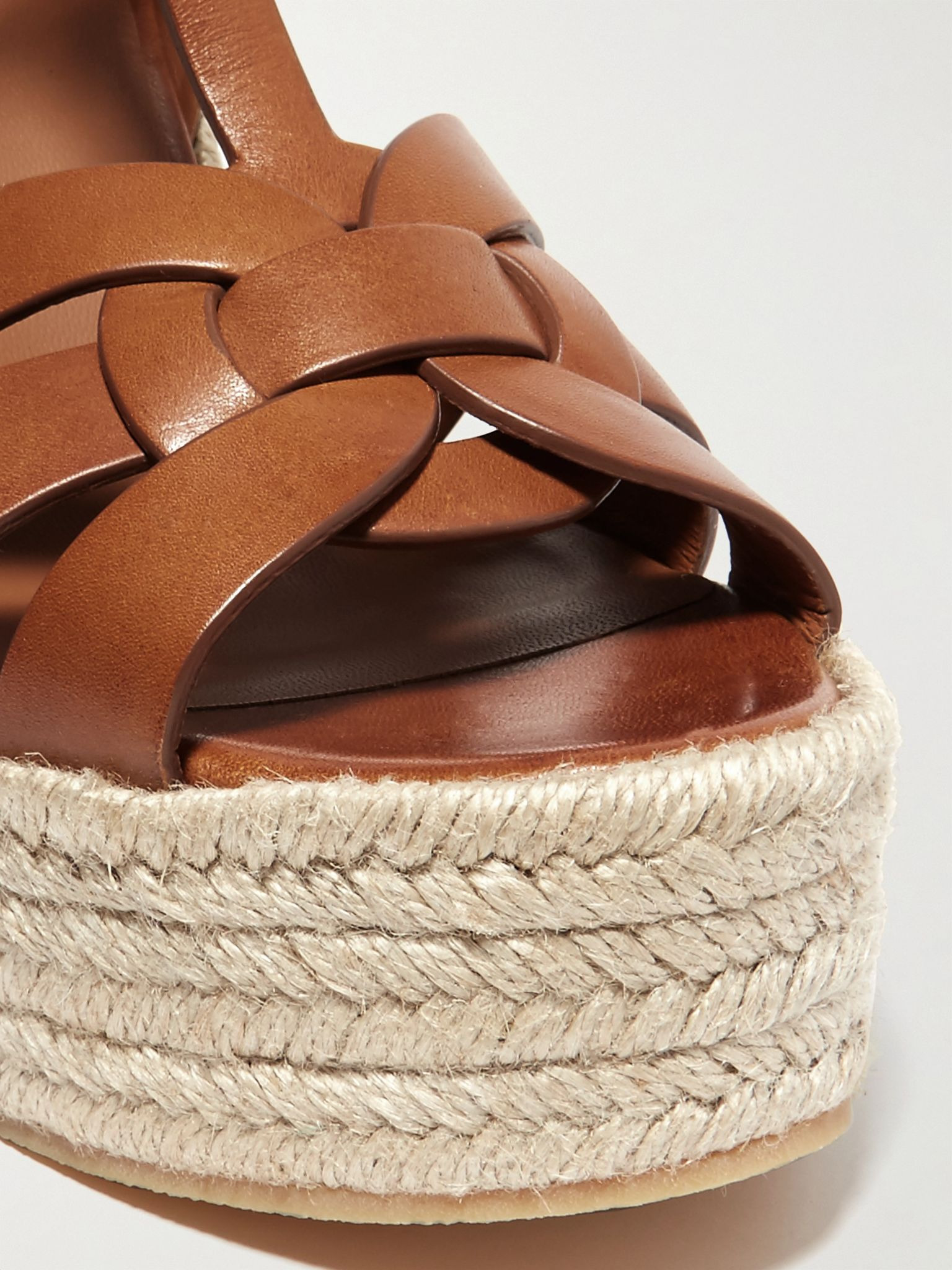Tribute woven leather espadrille wedge sandals Tan - 4