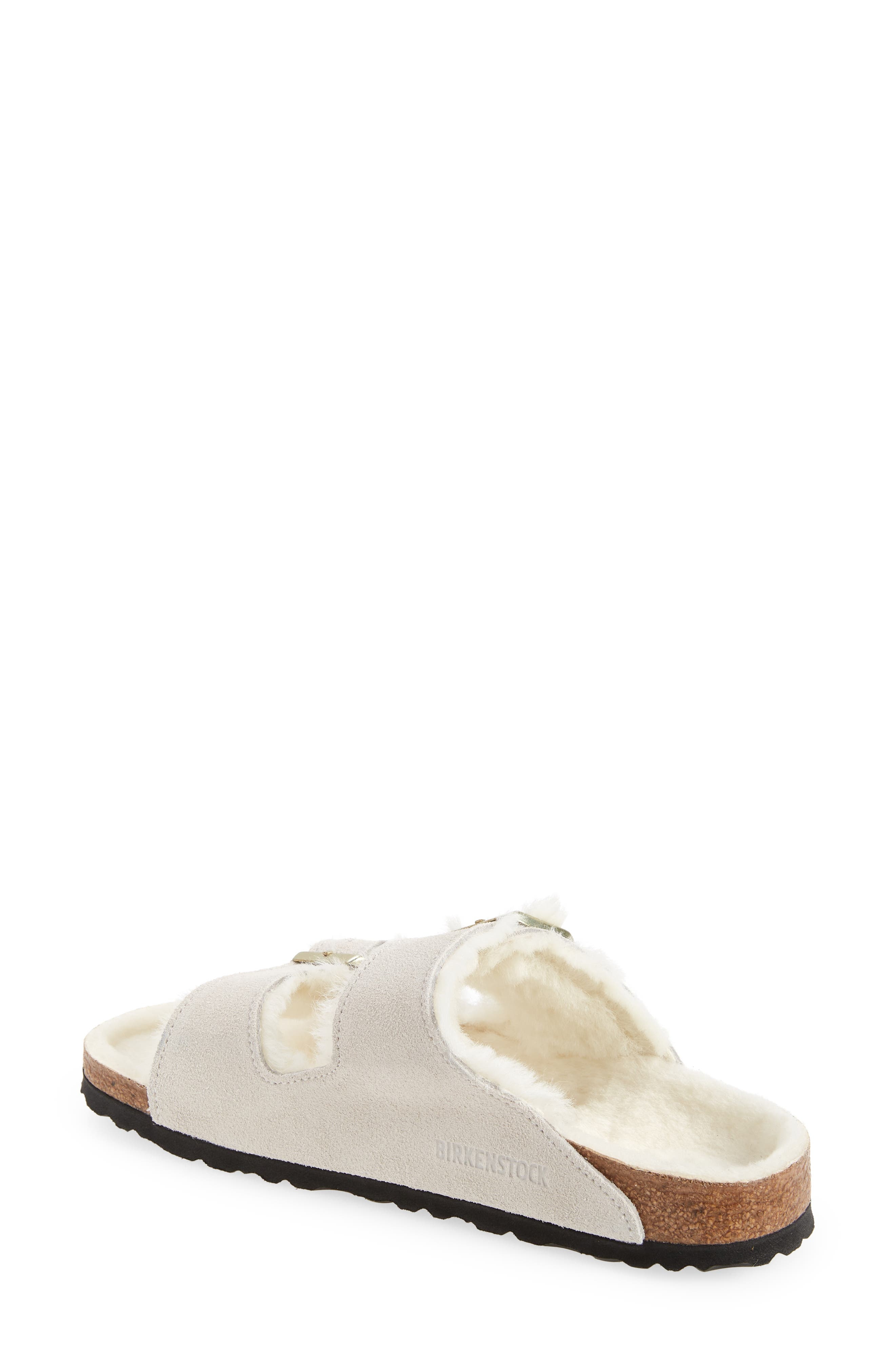 Birkenstock Arizona Genuine Shearling Slide Sandal in Antique White/Antique White at Nordstrom - 2