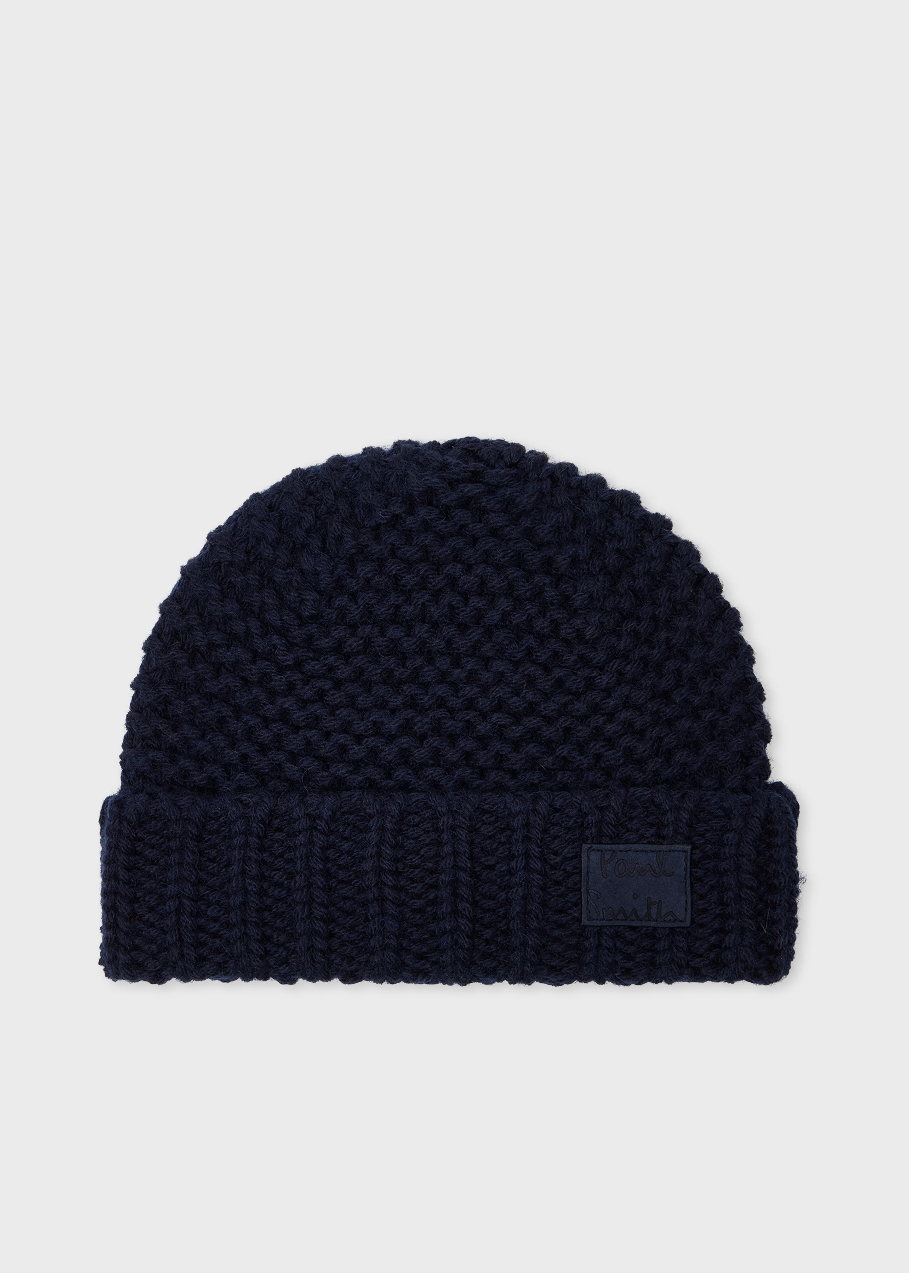 Navy Chunky Knit Wool Beanie - 1
