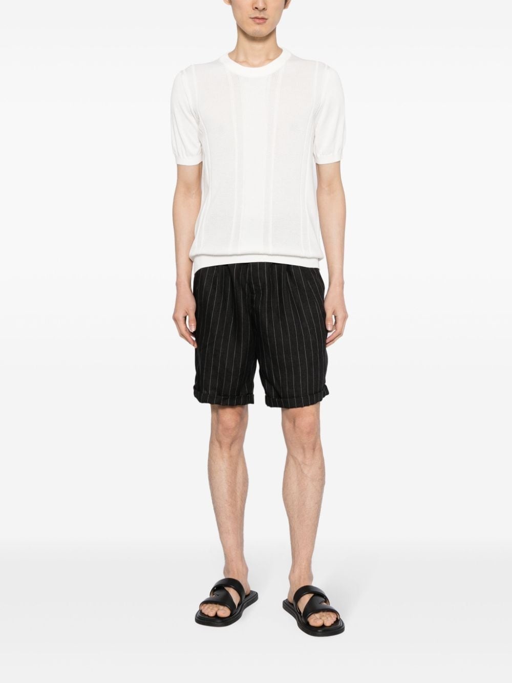 pinstripe linen shorts - 2