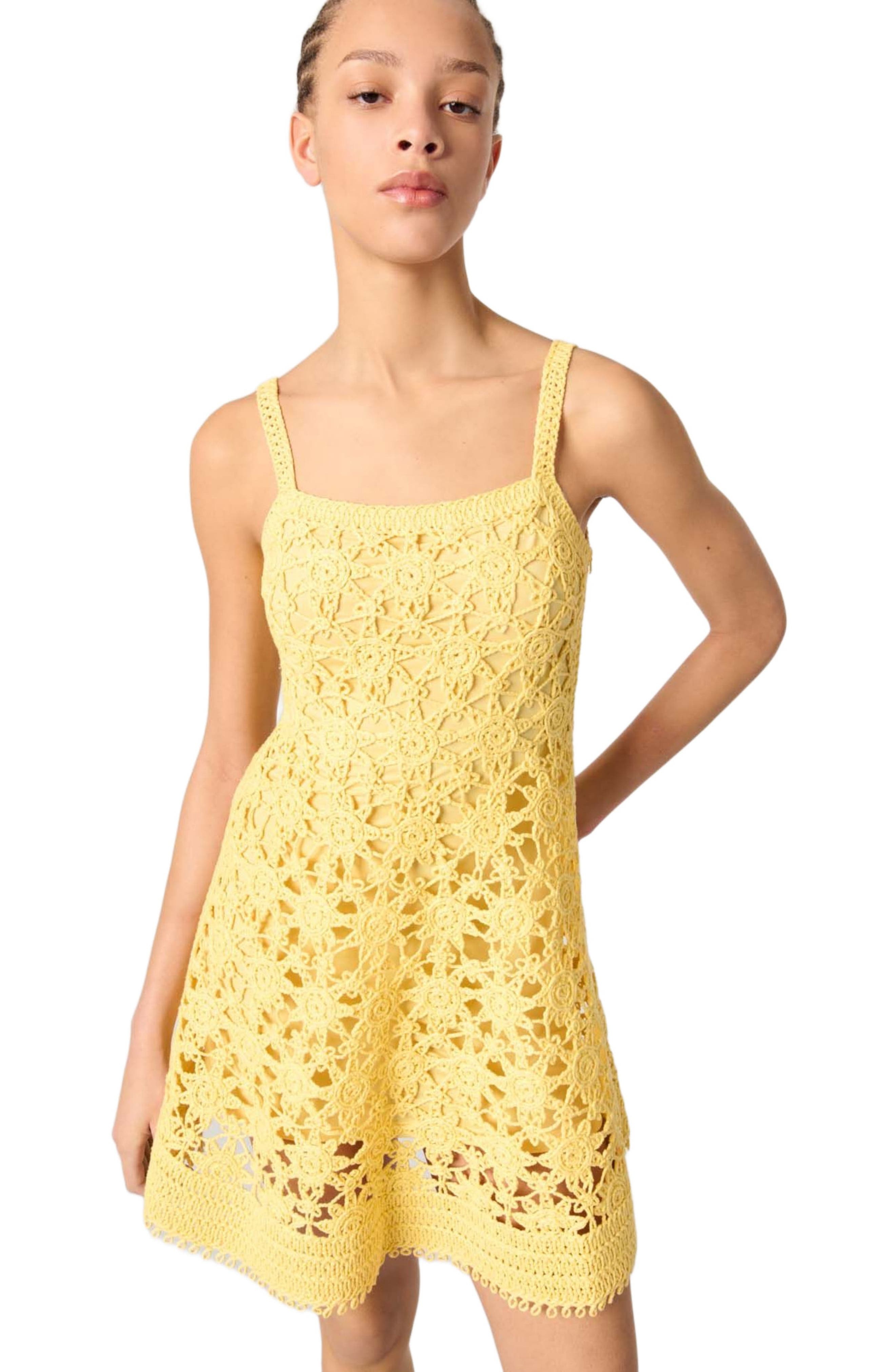 maje Crochet strappy mini dress in Yellow Banana at Nordstrom - 4